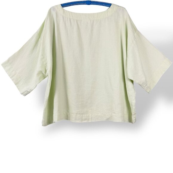 Pure Jill 100% Linen Kimono Top Womens Size L Soft Green Oversized Boxy Pullover - Picture 4 of 8
